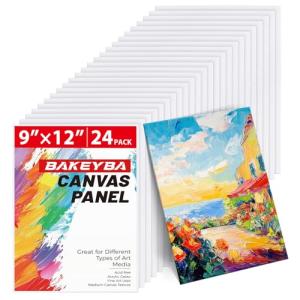 Canvas Boards 24 Pack, 9x12 Inch Painting Canvas Panels, 100% Cotton White Blank Art Supplies for Acrylics Oil Watercolor Tempera Paints