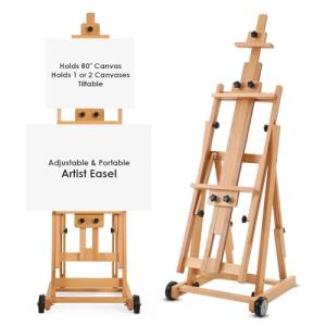 Houseables Easel for Painting, H Frame Easel, Painting Stand, Floor Standing, for Large Canvas, Adjustable, Tilt Flat, Rolling Wheels, Wood, Studio, Adults, Painters, Arts & Crafts, Fits 80” Canvas