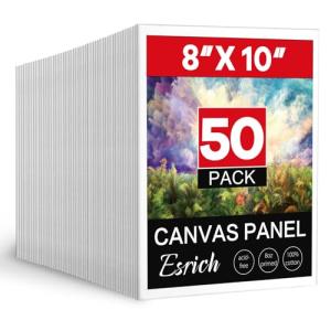 ESRICH 8x10 Canvas for Painting, 8x10 Inch Value Pack of 50, Canvas Boards for Painting, Painting Canvas for Adult & Kids-Cotton Primed Blank Canvas Panels for Oil, Watercolor, Acrylic, Tempera.