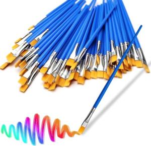 30Pcs Small Paint Brushes Kids for Acrylics Painting, Flat Nylon Hair Paint Brush Bulk Handle Oil Watercolors Painting Brushes for Students, Children and Adult, Blue