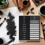 Dlicoda 24 Pcs Compressed Charcoal Sticks with Soft, Medium, Hard and White Charcoal, Square Charcoal Stick Kit for Drawing, Sketching and Shading (12 Black + 4 Gray + 8 White)