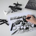 Dlicoda 24 Pcs Compressed Charcoal Sticks with Soft, Medium, Hard and White Charcoal, Square Charcoal Stick Kit for Drawing, Sketching and Shading (12 Black + 4 Gray + 8 White)