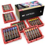 ARTEZA Acrylic Paint Set, 60 Colors (0.74 oz Tubes) – High-Viscosity, Richly Pigmented Acrylic Paints with 5 Metallic Colors for Canvas, Wood & Mixed Media