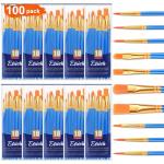 ESRICH Acrylic Paint Brushes Set, 10 Packs/ 100 Pcs Watercolor Brushes,Nylon Brush Head, for Oil Painting, Gouache, Face,Ceramics etc, Kid's and Adults Painting Arts and Crafts Paint Sets.