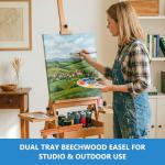 Falling in Art Large Wooden Painting Easel with Storage Drawer and Palettes, H-Frame Studio Easel Stand Holds Canvas up to 36 Inches, Suitable for Adults, Beginners, and Artists