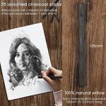LOONENG Willow Charcoal Sticks, Natural Willow Charcoal for Artists, Beginners or Kids of All Skill Levels, Great for Sketching, Drawing and Shading, Approx 5-7mm in Diameter, Pack of 25