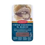 Derwent Tinted Charcoal XL Blocks 6 Tin, Set of 6, 60mm Extra-Large Block, Naturally Water-soluble, Ideal for Sketching, Drawing and Expressive Mark Making, Professional Quality (2306177)