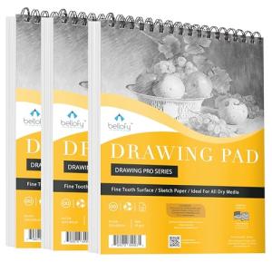 Bellofy 3 x Drawing Paper Pads 9” x 12” | 300 Sheets | 60lbs 85g | Acid Free Sketchbook Paper for Dry Media | Top Spiral Bound Sketchpad for Kids, Beginners, Artists & Professionals
