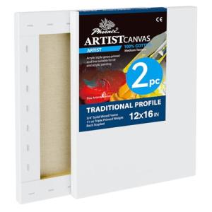 PHOENIX 12x16 Inch Pack of 2 Artist Canvas - Stretched Canvases for Painting - 3/4 Inch Profile, 100% Cotton 11 Oz. Gesso Primed White Blank Professional Canvas Oil & Acrylic Paints