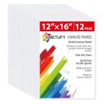 Simetufy 12 Pack 12x16 Inch Large Canvas Boards for Painting Flat Canvas Panels, Gesso Primed Acid-Free 100% Cotton for Acrylic Oil Watercolor Tempera Paint