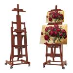 H-Frame Foldable Easel, Adjustable Height & Angle (Vertical to Horizontal), Removable Floor Art Easel for Adults, Holds Two Canvases Up to 77 Inches, Walnut Finish