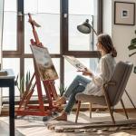 H-Frame Foldable Easel, Adjustable Height & Angle (Vertical to Horizontal), Removable Floor Art Easel for Adults, Holds Two Canvases Up to 77 Inches, Walnut Finish