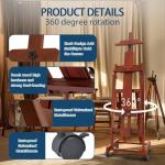 H-Frame Foldable Easel, Adjustable Height & Angle (Vertical to Horizontal), Removable Floor Art Easel for Adults, Holds Two Canvases Up to 77 Inches, Walnut Finish