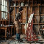 H-Frame Foldable Easel, Adjustable Height & Angle (Vertical to Horizontal), Removable Floor Art Easel for Adults, Holds Two Canvases Up to 77 Inches, Walnut Finish