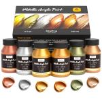 Nicpro Acrylic Paint Metallic, 6 Colors Gold, Silver, Copper, Brass, Bronze, DeepGold, 24oz/720ml Gold Leaf Paint, Non Toxic, Non Fading Paints for Art Painting, Handcrafts, Ideal for Multi-surface