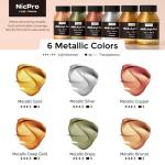 Nicpro Acrylic Paint Metallic, 6 Colors Gold, Silver, Copper, Brass, Bronze, DeepGold, 24oz/720ml Gold Leaf Paint, Non Toxic, Non Fading Paints for Art Painting, Handcrafts, Ideal for Multi-surface