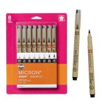 Sakura Pigma Micron, Graphic & Brush Fineline Pens, Archival Black Ink, 8 PK 30067