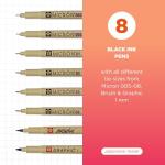Sakura Pigma Micron, Graphic & Brush Fineline Pens, Archival Black Ink, 8 PK 30067
