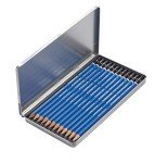 STAEDTLER Mars Lumograph Art Drawing Pencils, 12 Pack Graphite Pencils in Metal Case, Break-Resistant Bonded Lead, 100 G12,Silver/Blue