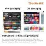 Shuttle Art Acrylic Paint Set, 30 x12ml Tubes Artist Quality Non Toxic Rich Pigments Colors Great for Kids Adults Professional Painting on Rocks Canvas Wood Clay Fabric Ceramic Crafts