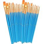 BOSOBO Paint Brushes Set, 2 Pack 20 Pcs Round-Pointed Tip Nylon Hair Artist Acrylic Paint Brushes for Acrylic Painting Oil Watercolor, Face Nail Art, Canvas, Miniature Detailing & Rock Painting, Blue