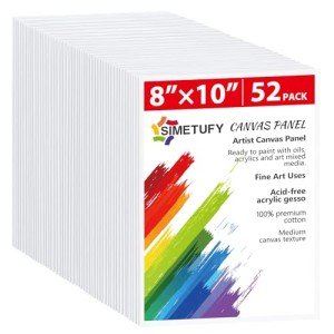 Simetufy Canvas Boards for Painting 52 Pack 8 x 10 Inch Blank Canvas Panels 100% Cotton Pre-Primed for Acrylic & Oil Paint