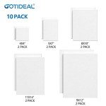 GOTIDEAL Stretched Canvas, Multi Pack 4x4, 5x7, 8x10,9x12, 11x14 Set of 10, Primed White - 100% Cotton Artist Canvas Boards for Painting, Acrylic Pouring, Oil Paint Dry & Wet Art Media