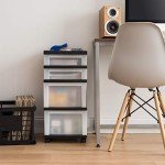 IRIS USA Plastic Drawer Storage Organizer Rolling Cart, with Wheels Casters, 4-Drawers, for Classroom Art Craft Supplies Dresser Closet Bathroom Bedroom, Top Organizer for Small Parts, Black/Pearl