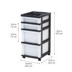 IRIS USA Plastic Drawer Storage Organizer Rolling Cart, with Wheels Casters, 4-Drawers, for Classroom Art Craft Supplies Dresser Closet Bathroom Bedroom, Top Organizer for Small Parts, Black/Pearl