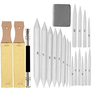 EuTengHao 22 Pieces Blending Stumps and Tortillions Set With 2 Sandpaper Pencil Sharpener, 1 Pencil Extension Tool and 1 Eraser for Student Sketch Drawing Accessories School Supplies