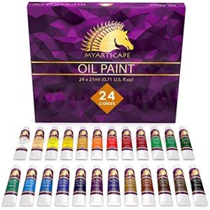 MyArtscape Oil Paint Set - 24 x 21ml Tubes - Artist Quality - Rich Vivid Oil-based Colors - Lightfast - Heavy Body - Great Saturation - Glossy Finish - Professional Painting Supplies