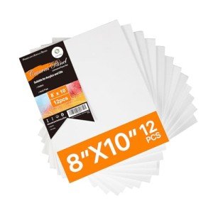 CONDA Canvas Boards for Painting, 8 x 10 inch, 12 Pack, 100% Cotton Canvas Panels, White Blank Canvases, Primed, Acid-Free, Artist Quality for Acrylic, Pouring Watercolor & Oil Painting