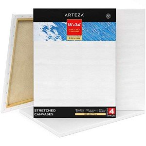 ARTEZA Premium Stretched Canvas, 18 x 24 Inches, Pack of 4, Blank White Canvas Boards for Acrylic, Oil and Gouache Painting
