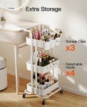 Pipishell 3-Tier Rolling Cart with Wheels - Rolling Storage Cart with Hanging Cups & Hooks - Mobile Utility Cart for Office, Kitchen, Craft Room - Art & Craft Organizer, White, PIUC06W
