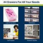 Akro-Mils 10144 44-Drawer Plastic Drawer Storage Cabinet for Garage Organization, Bead Organizer, Lego Storage, Teacher Toolbox, Makeup Organizer, and More, 20-Inch W x 6-Inch D x 16-Inch H, Black