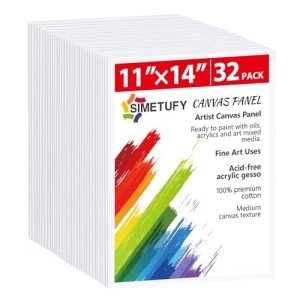Simetufy 32 Pack 11 x 14 Inch Canvas Boards for Painting Pre-Primed White Blank Paint Canvas for Acrylic, Oil Paint, 100% Cotton, Acid Free