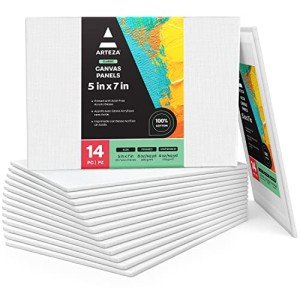 ARTEZA Canvas Boards for Painting, 5 x 7 Inches, Pack of 14, Blank White Small Canvas Panels for Acrylic, Oil and Gouache Painting