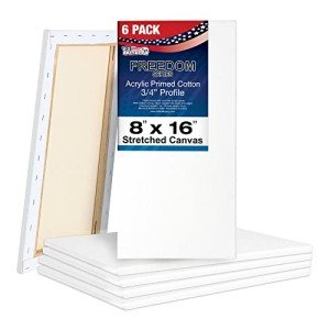 U.S. Art Supply 8 x 16 inch Stretched Canvas 12-Ounce Primed 6-Pack - Professional White Blank 3/4" Profile Heavy-Weight Gesso Acid Free Bulk Pack - Painting, Acrylic Pouring, Oil Paint