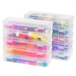IRIS USA Big Capacity Plastic Pencil Case Box Craft Hobby Art School Office Supply Stackable Storage Organizer Container Pouch with Snap Lid, 10-Pack, Pens Journaling Washi Tape Sticker, Clear, Large