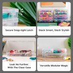 IRIS USA Big Capacity Plastic Pencil Case Box Craft Hobby Art School Office Supply Stackable Storage Organizer Container Pouch with Snap Lid, 10-Pack, Pens Journaling Washi Tape Sticker, Clear, Large