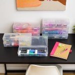 IRIS USA Big Capacity Plastic Pencil Case Box Craft Hobby Art School Office Supply Stackable Storage Organizer Container Pouch with Snap Lid, 10-Pack, Pens Journaling Washi Tape Sticker, Clear, Large