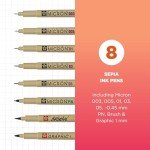 SAKURA Pigma Micron Fineliner Pens - Archival Sepia Ink Pens - Pens for Writing, Drawing, or Journaling - Assorted Point Sizes - 8 Pack