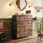 WLIVE 9-Drawer Dresser, Fabric Storage Tower for Bedroom, Hallway, Entryway, Closet, Tall Chest Organizer Unit with Fabric Bins, Steel Frame, Wood Top, Easy Pull Handle, Rustic Brown Wood Grain Print