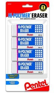 PentelĀ® Hi-Polymer Erasers, White, Pack Of 4