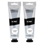U.S. Art Supply Artists Oil Color Paint, Titanium White, 2 Extra-Large 100ml Tubes - Professional Grade, Excellent Tinting Strength, Mixable - Portrait Painting, Canvas, Wood Media - Student, Beginner