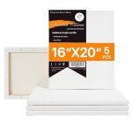 CONDA 16x20 inch Stretched Canvas for Painting, Pack of 5, Primed, 100% Cotton 5/8 Inch Profile Value Bulk Pack for Acrylics, Oils Painting