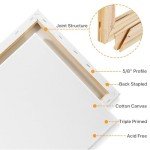 CONDA 16x20 inch Stretched Canvas for Painting, Pack of 5, Primed, 100% Cotton 5/8 Inch Profile Value Bulk Pack for Acrylics, Oils Painting