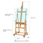 MEEDEN Extra Large Heavy-Duty H-Frame Studio Easel - Solid Beech Wooden Artist Professional Easel, Painting Art Easel Stand with 4 Premium Locking Silent Caster Wheels, Hold Max 82"