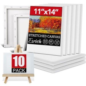 ESRICH Stretched Canvas for Painting 11x14 Inch, 10 Pack Blank Canvas -5/8 in Profile Primed Cotton White Canvases for Painting for Oil & Acrylic Paint