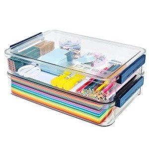 CATOOMUU 2 Pcs 5.5qt 9 x 13 Plastic Portable Project Case With Snap-Tight Latch Clear Stackable Storage Box With Lids Organizer Container For A4 File Photo Documents Scrapbook Craft Art Supplies
